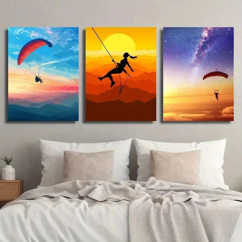 3pcs Paraglider Hang Glider Skydiving Perfect Wall Art Set Canvas Framed 50x70cm - High Quality Print 100% Australian Made Wall Canvas Ready to Hang - Bella Home Decor