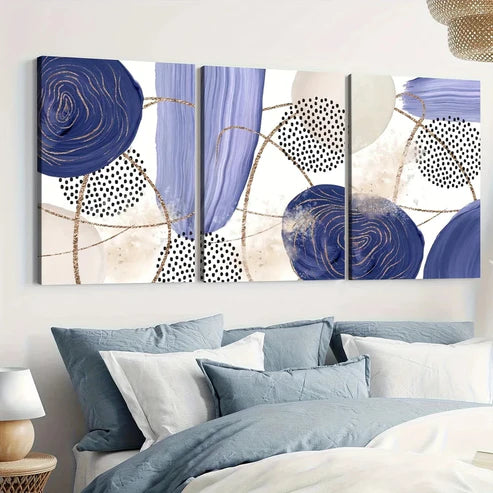 3pcs Purple Abstract Geometric Elegant Black Dot Set Canvas Unframed - High Quality Print 100% Australian Made Wall Canvas
