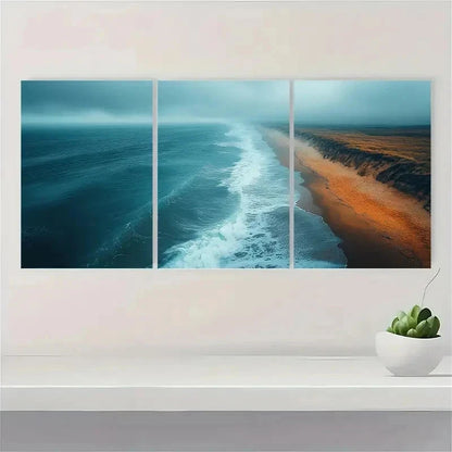 3pcs Emerald Green Beach Ocean Photography E    Wall Art Set Canvas Framed 50x70cm - High Quality Print 100% Australian Made Wall Canvas Ready to Hang