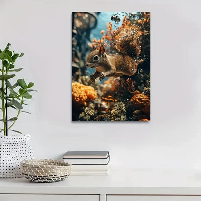 Squirrel Running Happily Underwater in Coral Reef 40x60cm Metal Print Ready to Hang