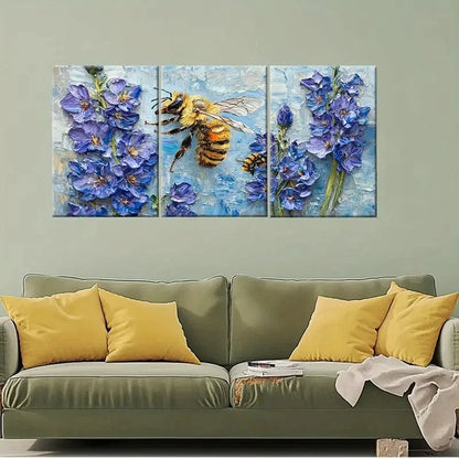 3pcs Delphinium Painting Wildflowers Perfect Wall Art Set Canvas Framed 40x60cm - High Quality Print 100% Australian Made Wall Canvas Ready to Hang - Bella Home Decor