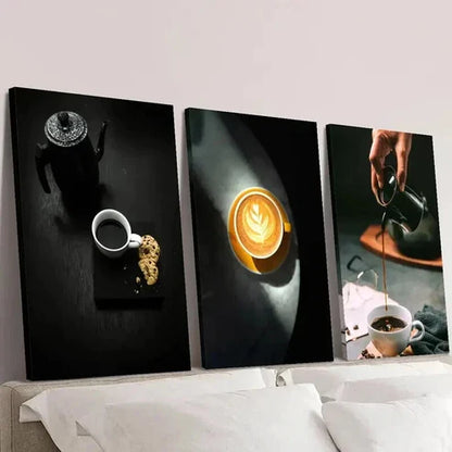 3pcs Black Espresso Coffee and Cake Wall Art Canvas Unframed – High Quality Print 100% Australian Made Wall Canvas - Bella Home Decor