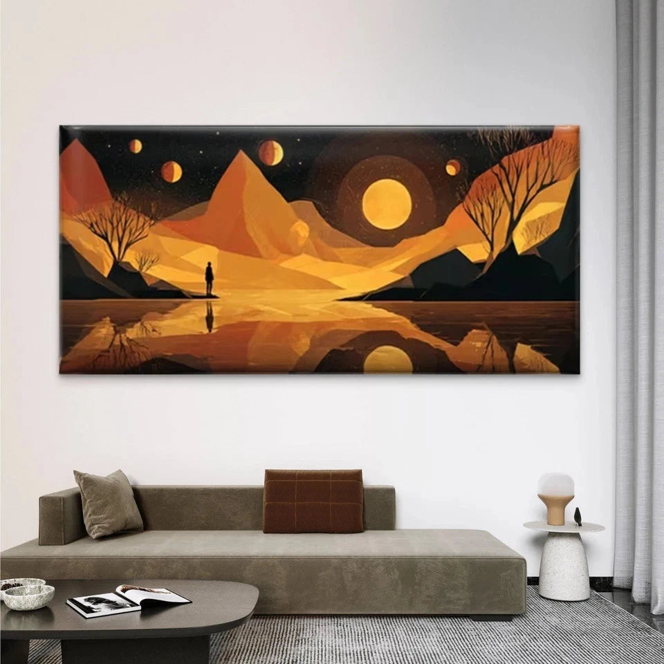 Night Scene with Mountain Wall Art Canvas Office Home Room Framed 120x60cm