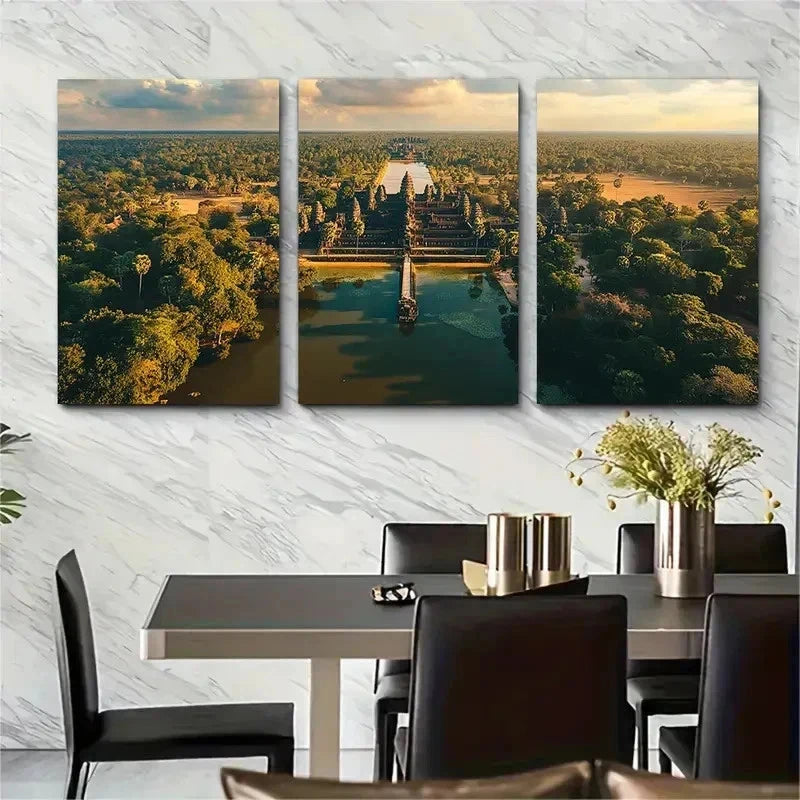 3pcs Cambodia Temple Landscape Perfect Wall Art Set Canvas Framed 50x70cm - High Quality Print 100% Australian Made Wall Canvas Ready to Hang - Bella Home Decor