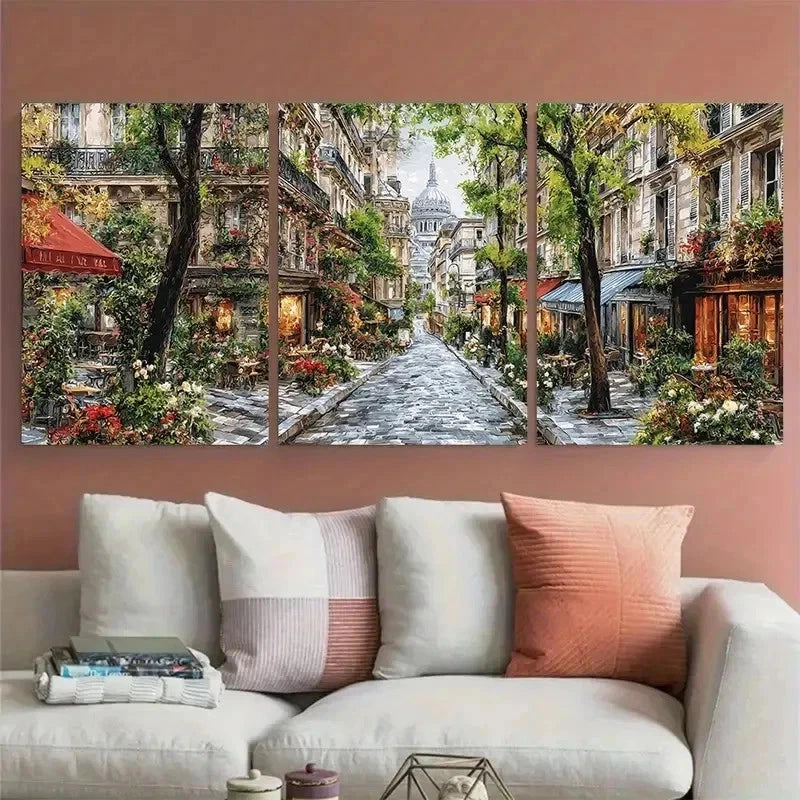 3pcs French Street Scene Impressionist Perfect  Wall Art Set Canvas Framed 60x90cm - High Quality Print 100% Australian Made Wall Canvas Ready to Hang - Bella Home Decor