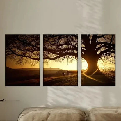 3pcs a tree with a bench in the middle Wall Art Set Canvas Unframed - High Quality Print 100% Australian Made Wall Canvas - Bella Home Decor