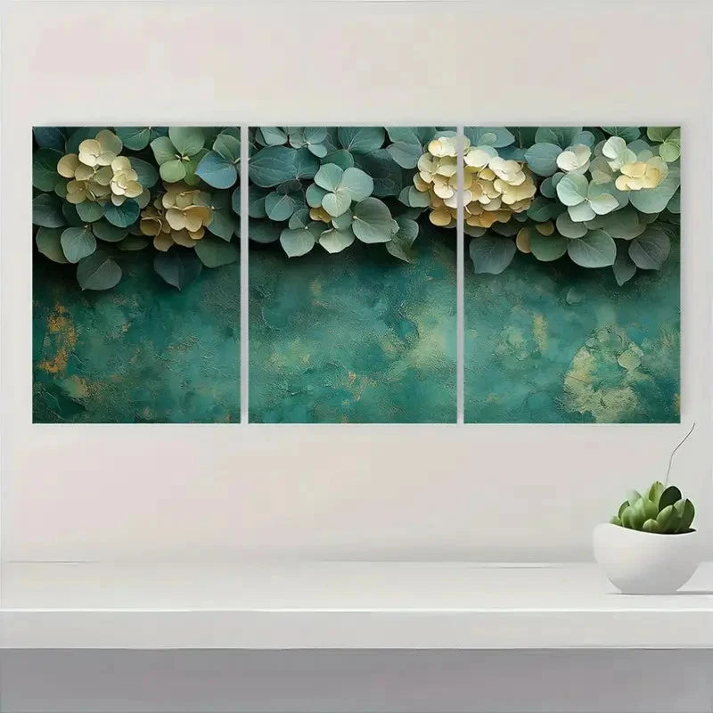 3pcs Green & Beige Floral Elegant LH    Wall Art Set Canvas Framed 40x60cm - High Quality Print 100% Australian Made Wall Canvas Ready to Hang