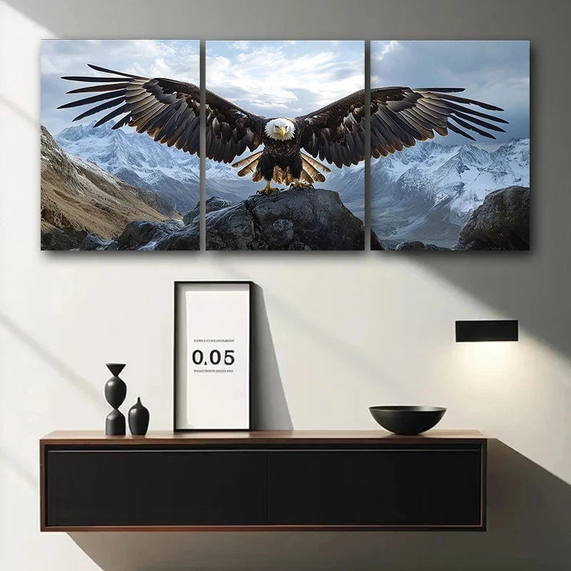 3pcs Eagle with Spread Wings Bird Themed Metal Print Ready to Hang Art