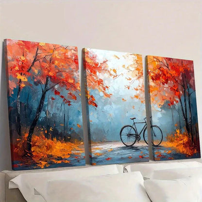 3pcs Forest Bicycle Modern Abstract Painting Wall Art Set Canvas Unframed - High Quality Print 100% Australian Made Wall Canvas - Bella Home Decor