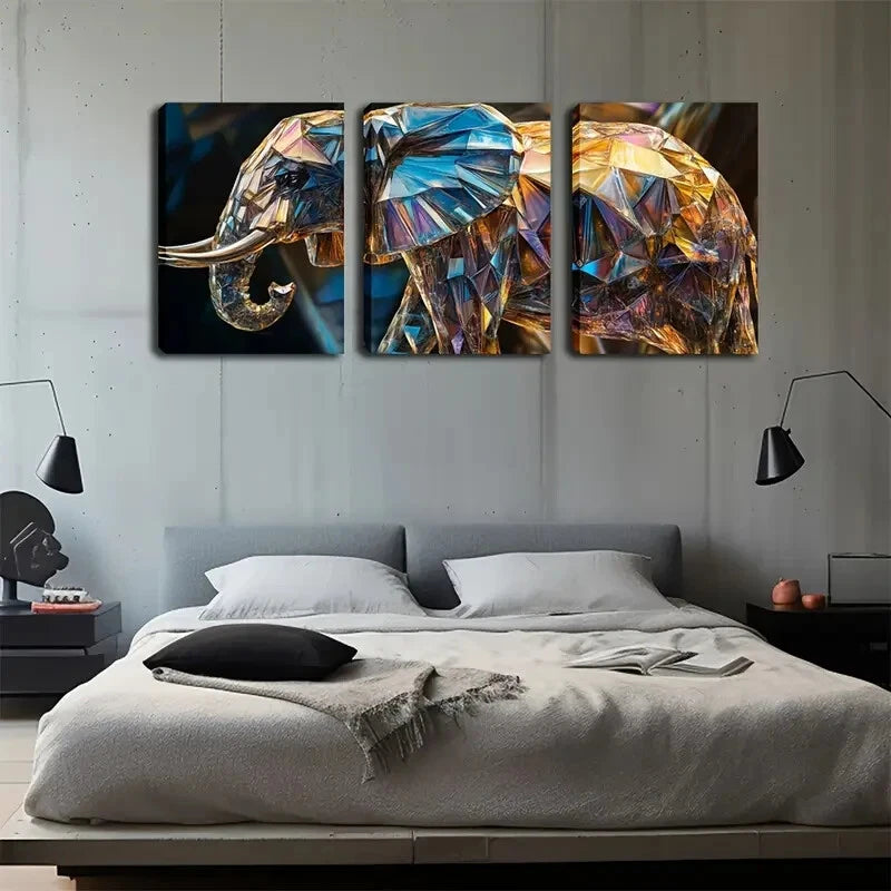 3pcs Abstract Elephant Crystal Triptych Perfect Wall Art Set Canvas Framed 40x60cm - High Quality Print 100% Australian Made Wall Canvas Ready to Hang - Bella Home Decor