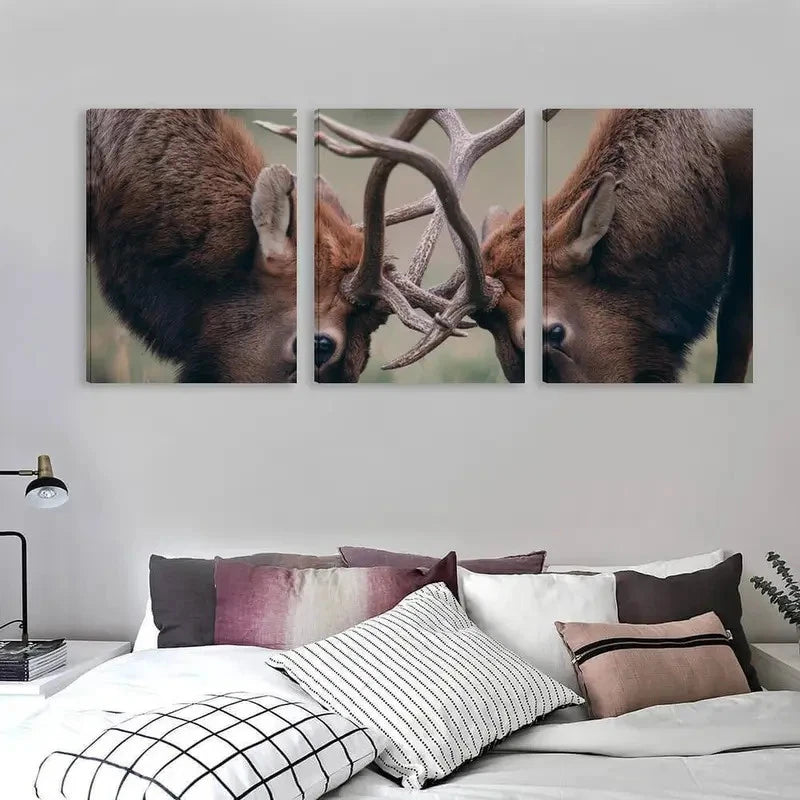 3pcs Red deer Modern Stylish Winter Themed  Wall Art Set Canvas Framed 40x60cm - High Quality Print 100% Australian Made Wall Canvas Ready to Hang