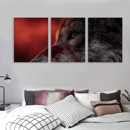 3pcs Modern Wolf & Blood Red Art Triptych   Wall Art Set Canvas Framed 50x70cm - High Quality Print 100% Australian Made Wall Canvas Ready to Hang