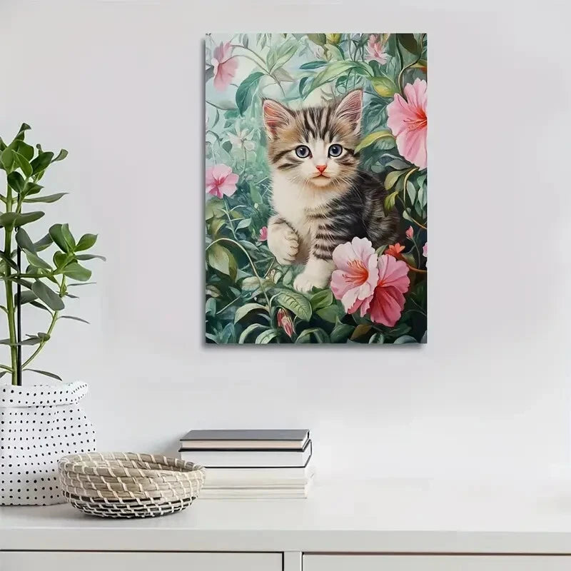 Flowers And Plants Cute American Shorthair Painting 40x60cm Metal Print Ready to Hang - Bella Home Decor