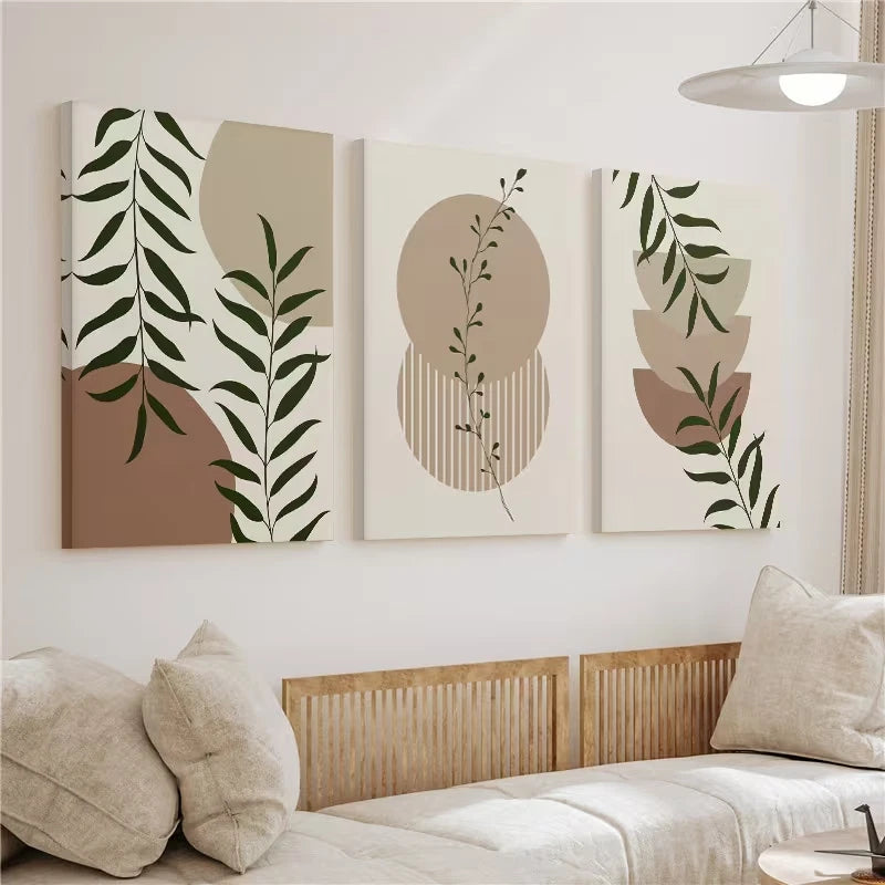 3pcs Modern Style Leaf Gallery Boho Botanical Wall Art Set Canvas Framed 50x70cm - High Quality Print 100% Australian Made Wall Canvas Ready to Hang