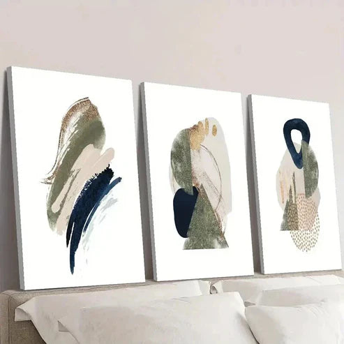 3pcs Green Black Cream Geometric Decoration  Wall Art Set Canvas Unframed - High Quality Print 100% Australian Made Wall Canvas