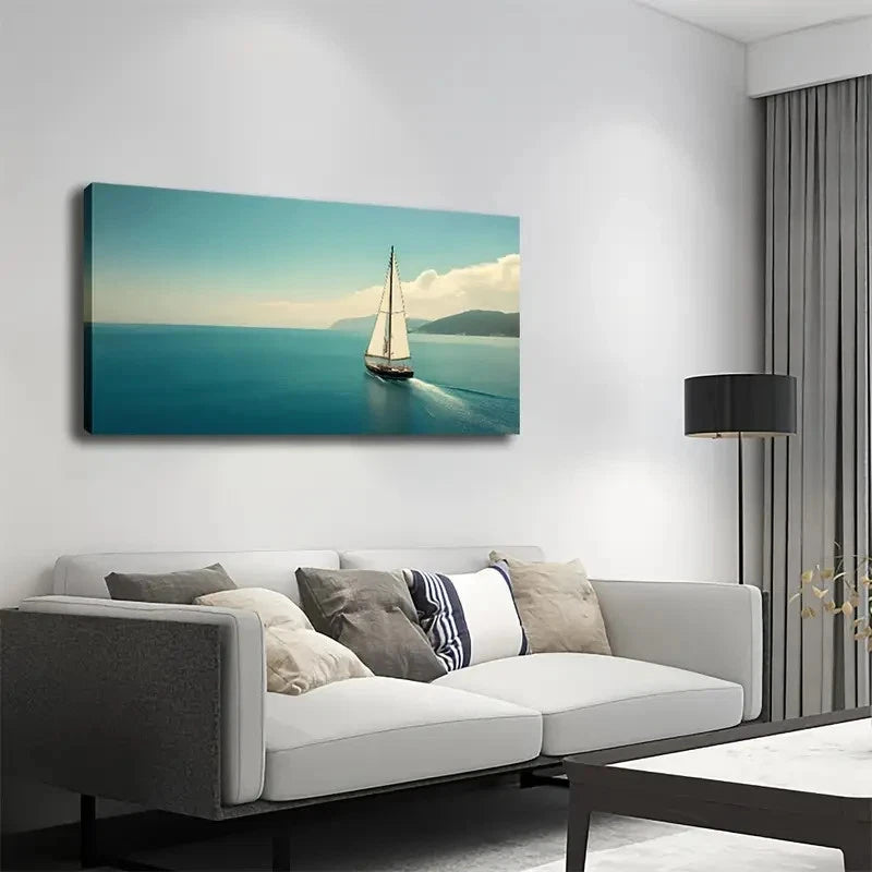 Tranquil Sailboat On Calm Sea Wall Art Canvas Office Home Room Framed 120x60cm