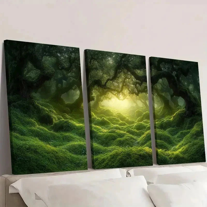 3pcs Deep Green Mossy Forest Ancient Twisted Wall Art Set Canvas Framed 60x90cm - High Quality Print 100% Australian Made Wall Canvas Ready to Hang - Bella Home Decor