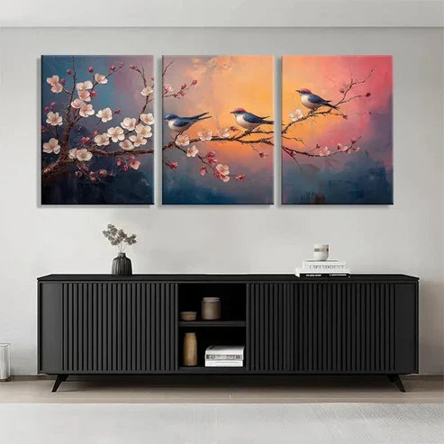 3pcs Birds and Blossom Nature-Inspired Perfect  Wall Art Set Canvas Unframed - High Quality Print 100% Australian Made Wall Canvas - Bella Home Decor