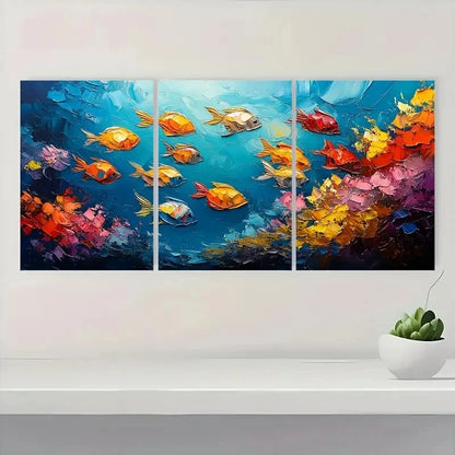 3pcs  Abstract Fish School Ocean Sea AFO  Framed Wall Art Set Canvas Framed 50x70cm - High Quality Print 100% Australian Made Wall Canvas Ready to Hang - Bella Home Decor