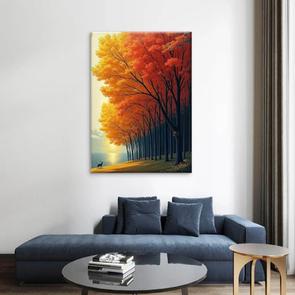 Autumn Trees by the Lakeside at Sunset 40x60cm Metal Print Ready to Hang