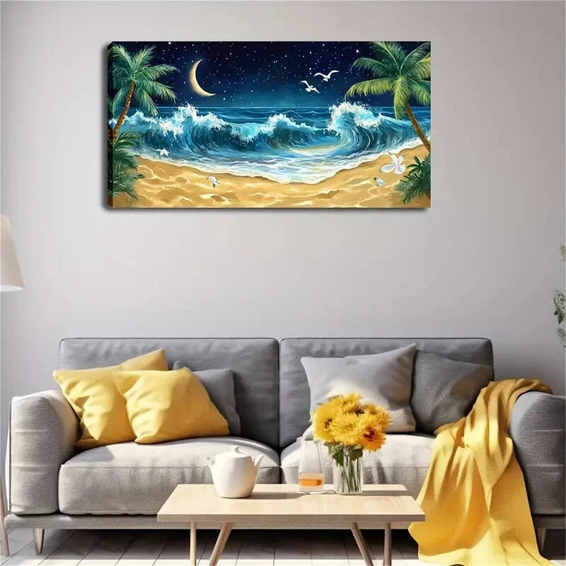Bright Moon Starry Night Sky Wall Art Canvas Office Home Room Framed 120x60cm - Bella Home Decor