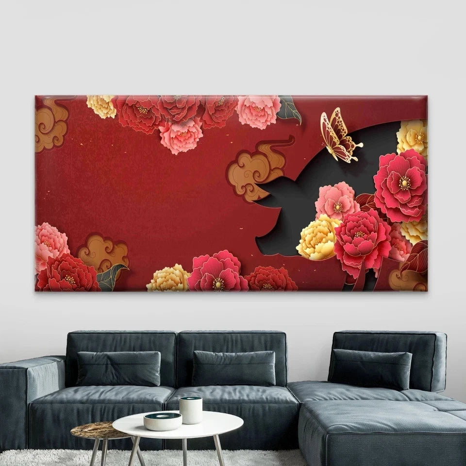 Paper-Cut Silhouette of a Pig Wall Art Canvas Office Home Room Framed 120x60cm