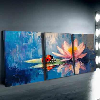 3pcs Ladybug & Water Lily Painting Bug Floral Wall Art Set Canvas Unframed - High Quality Print 100% Australian Made Wall Canvas