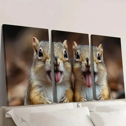 3pcs Whimsical Squirrel Playful Animal Wall Art Set Canvas Unframed - High Quality Print 100% Australian Made Wall Canvas