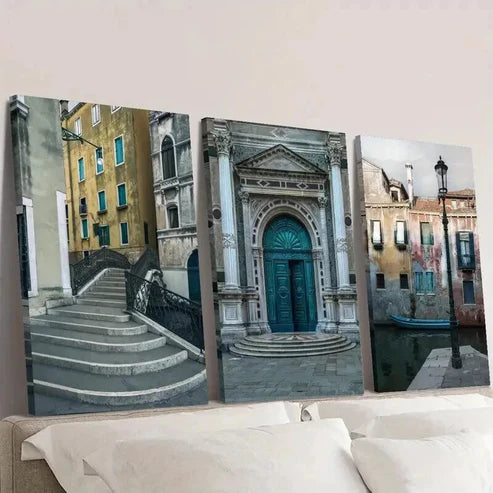 3pcs Band Bridge Grand Canal in Venice Italy Wall Art Canvas Unframed - High Quality Print 100% Australian Made Wall Canvas - Bella Home Decor
