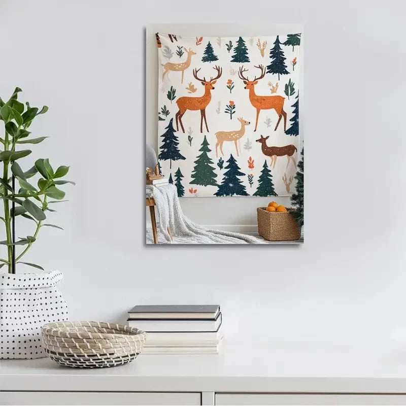 Contemporary Deer Forest Pattern Painting 40x60cm Metal Print Ready to Hang - Bella Home Decor
