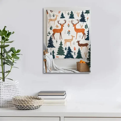 Contemporary Deer Forest Pattern Painting 40x60cm Metal Print Ready to Hang - Bella Home Decor
