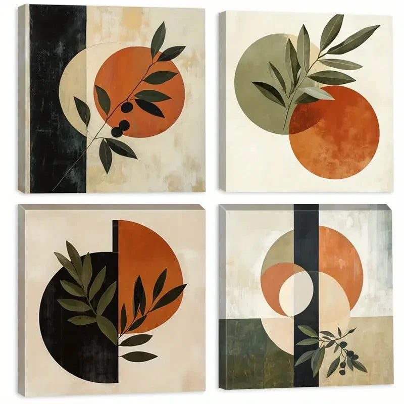 4pcs Botanical Square Wall Art Canvas Framed - Bella Home Decor