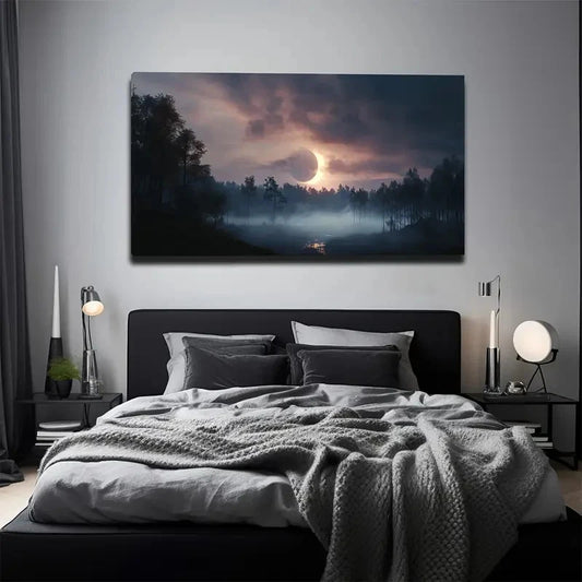 Minimalist Solar Eclipse Fores Wall Art canvas office home room framed 120x60cm