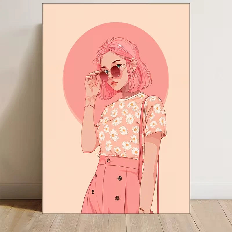 Girly Pink Retro Sun  60x90cm Metal Print Ready to Hang