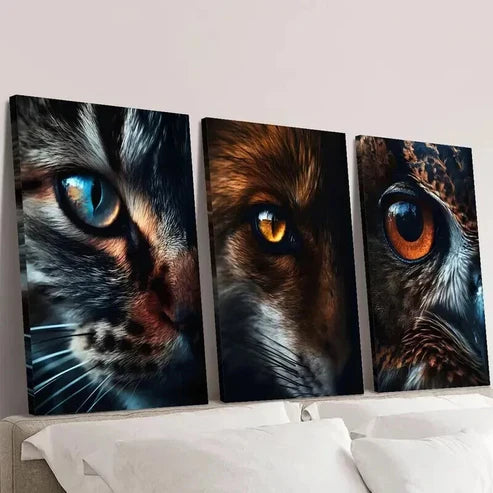 3pcs Portraits of Cat Fox & Owl Eyes Wall Art Canvas Unframed - High Quality Print 100% Australian Made Wall Canvas