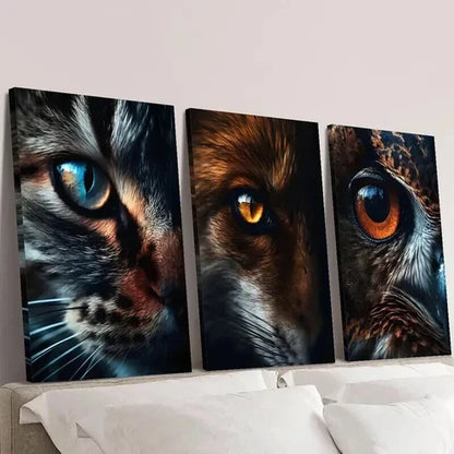 3pcs Portraits of Cat Fox & Owl Eyes Wall Art Canvas Unframed - High Quality Print 100% Australian Made Wall Canvas