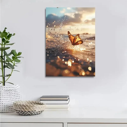 Realistic Butterfly Splashing in Water Painting 40x60cm Metal Print Ready to Hang - Bella Home Decor