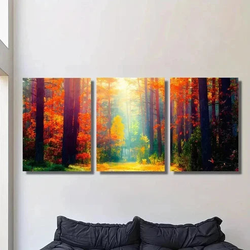 3pcs Sunlight Shining Through The Woods Wall Art Canvas Unframed - High Quality Print 100% Australian Made Wall Canvas