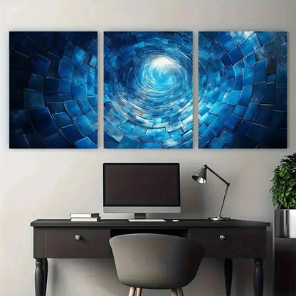 3pcs Mesmerizing Blue Swirling Squares Perfect Wall Art Set Canvas Framed 50x70cm - High Quality Print 100% Australian Made Wall Canvas Ready to Hang