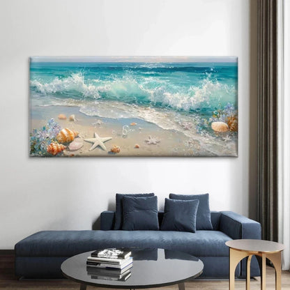 Ocean Waves with Starfish Wall Art Canvas Office Home Room Framed 120x60cm