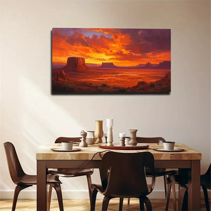 Vibrant Desert Sunset Décor Wall Art Canvas Office Home Room Framed 120x60cm