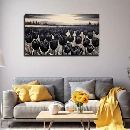 Black Tulip Modern Art Deco Wall Art Canvas Office Home Room Framed 120x60cm