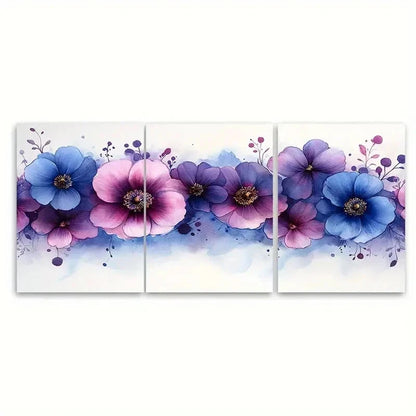 3pcs Purple and Blue Splash Print ER  Wall Art Set Canvas Framed 50x70cm - High Quality Print 100% Australian Made Wall Canvas Ready to Hang - Bella Home Decor