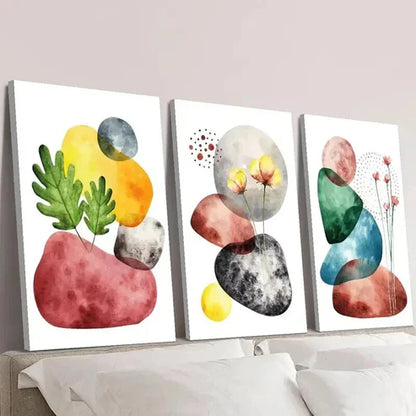 3pcs Colorful Geometric Stones and Flowers Wall Art Canvas Unframed – High Quality Print 100% Australian Made Wall Canvas - Bella Home Decor
