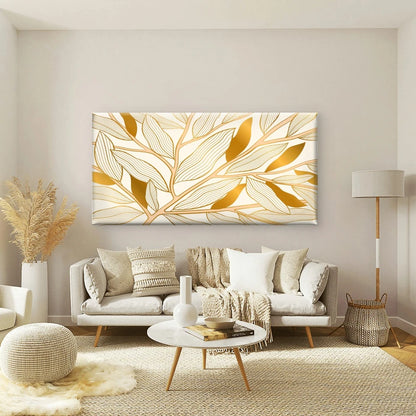 Golden Leaf Pattern Art Wall Art Canvas Office Home Room Framed 120x60cm - Bella Home Decor