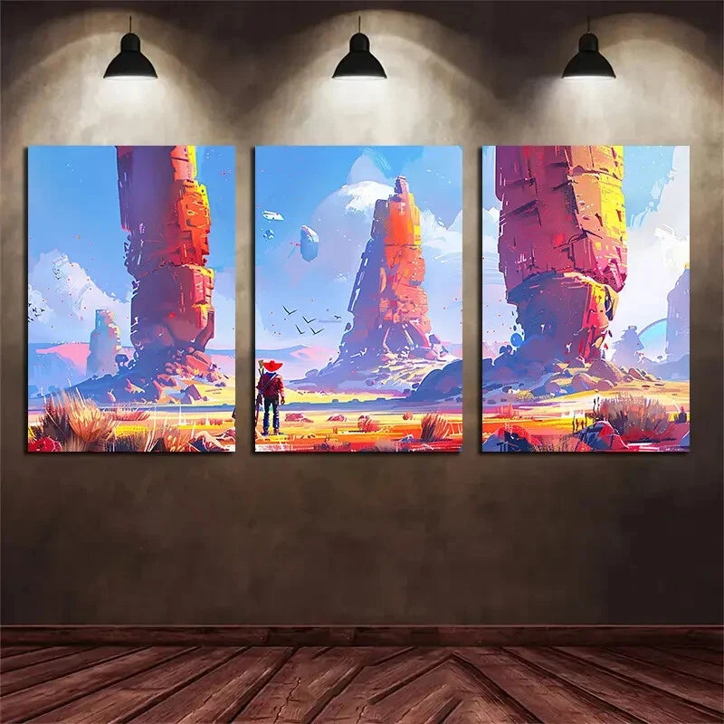 3pcs Large Desert Landscape Triptych Metal Print Ready to Hang Art