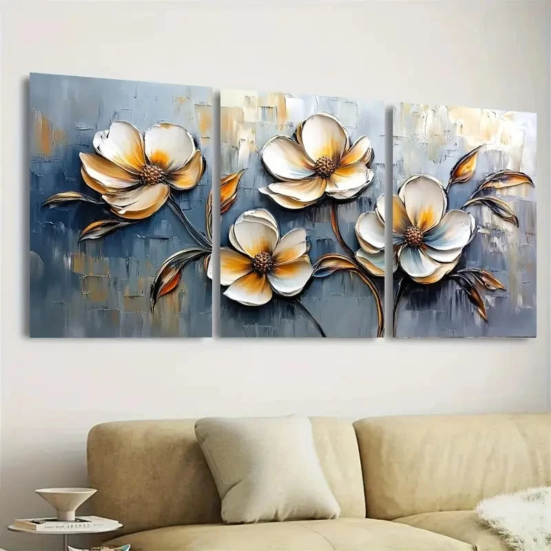 3pcs Vibrant Yellow & White Flowers Wall Art Set Canvas Framed 50x70cm - High Quality Print 100% Australian Made Wall Canvas Ready to Hang - Bella Home Decor