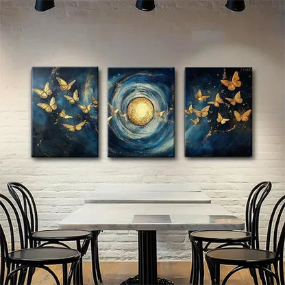 3pcs Golden Butterflies Swirling Décor Perfect Wall Art Canvas Unframed - High Quality Print 100% Australian Made Wall Canvas - Bella Home Decor
