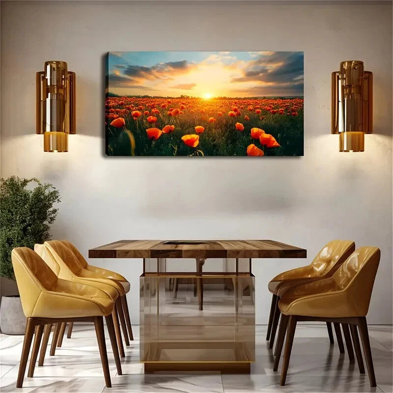 Blooming Orange Poppies Wall Art Canvas Office Home Room Framed 120x60cm - Bella Home Decor