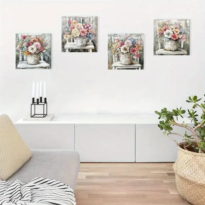 4pcs Colorful Flower Suitable Wall Art Canvas Framed